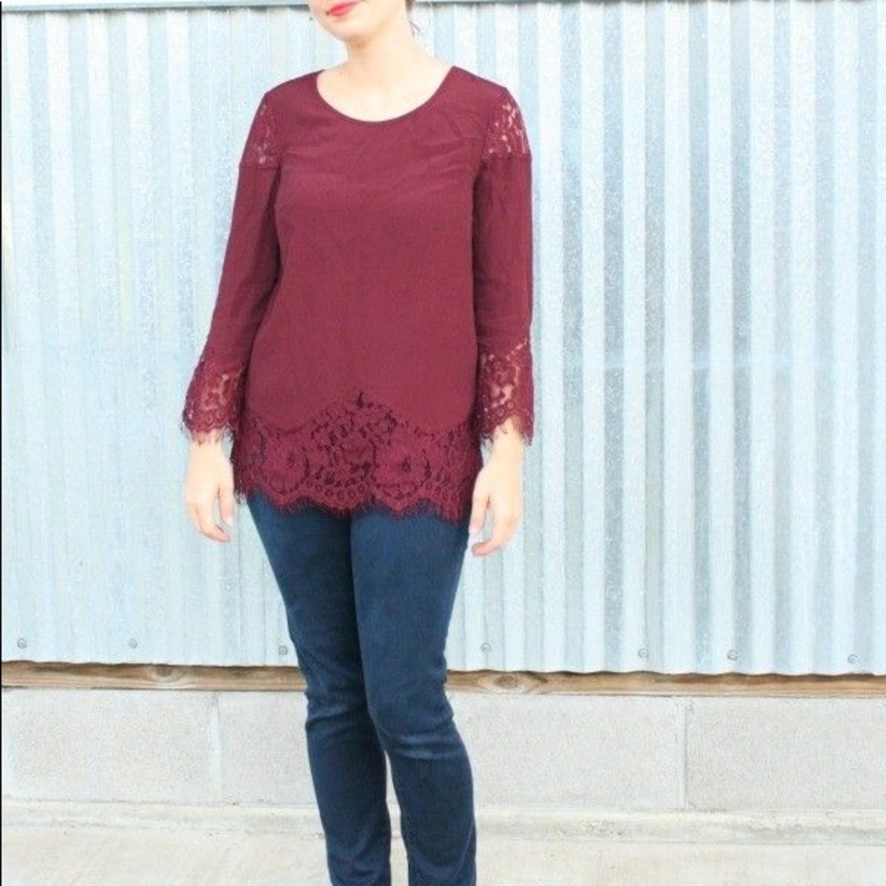Daniel Rainn PXS Cabot Lace Blouse Burgundy Wine